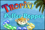 Proteja o seu castelo de areia, atire bolhas com o caranguejo em Tropix Puffer Popper.