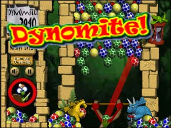 Spiel Dynomite online: Stelle Gruppen von drei oder mehr Eiern her, um sie explodieren zu lassen! Aber lass die Eier nicht den Boden erreichen!